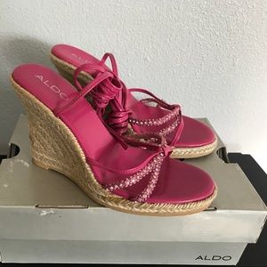 Pink Espadrille Wedge Lace up Sandals